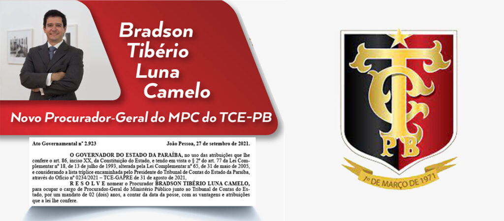 Bradson Tibério Luna Camelo será o próximo procurador-geral do mp de contas junto ao tce-PB.